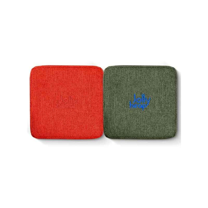 Red and green fabric colour swatch for JollyHeap giant magnetic building blocks