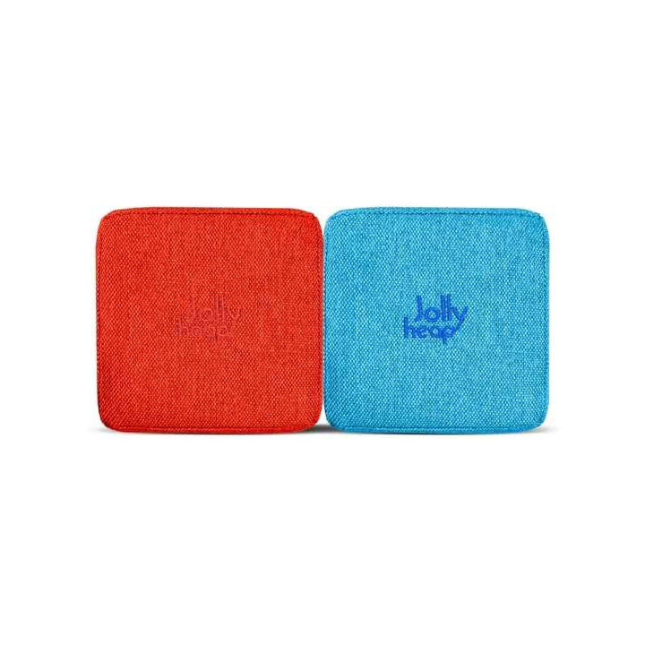 Red and turquoise fabric colour swatch for JollyHeap giant magnetic building blocks