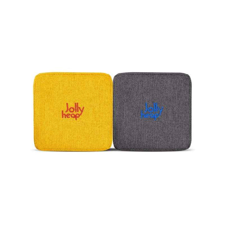 Yellow and dark grey fabric colour swatch for JollyHeap giant magnetic building blocks