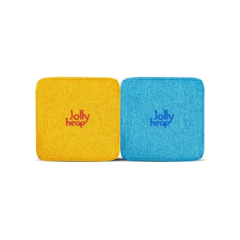 Yellow and turquoise fabric colour swatch for JollyHeap giant magnetic building blocks