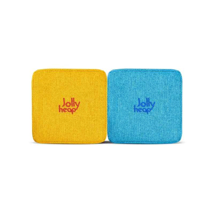 Yellow and turquoise fabric colour swatch for JollyHeap giant magnetic building blocks