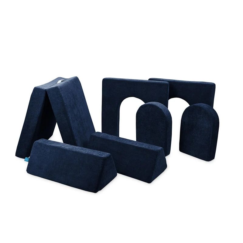 Go Coconut Builder Bundle in Midnight Tide showing the modular foam play couch with 2 thin walls and 2 doors that enable enclosed fort and room configurations for imaginative and sensory play