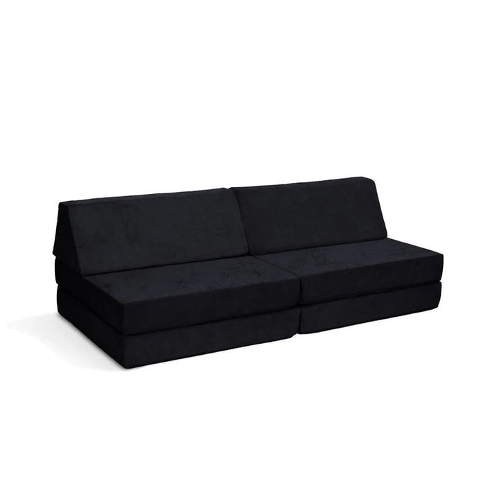 Go Coconut - The Coconut play couch in Blackberry Shadow showing the full 60x30x20in modular CertiPUR-US foam play couch with Durable Micro Velveteen cover, 100% made in Canada