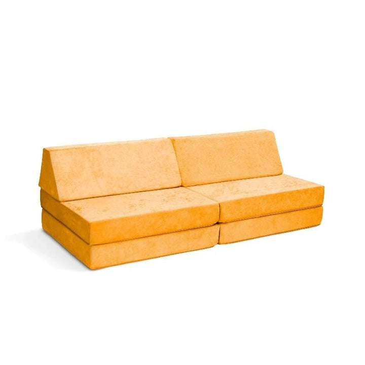 Go Coconut - The Coconut play couch in Honey Hop showing the full 60x30x20in modular foam play couch with Durable Micro Velveteen cover, one of 21 colour options available across Canada and the US