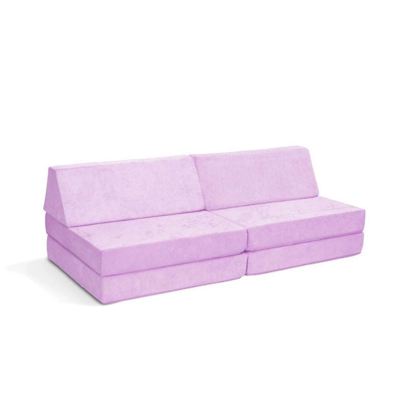 Go Coconut - The Coconut play couch in Lilac Lush showing the full modular CertiPUR-US certified foam play couch with Durable Micro Velveteen cover, 100% made in Canada with lifetime warranty