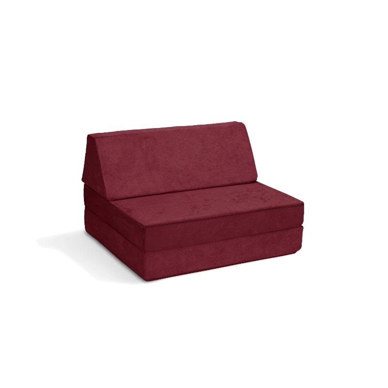 Go Coconut Half Coconut compact modular play couch in Cranberry Rain, landscape view of the 2-piece foam sensory furniture