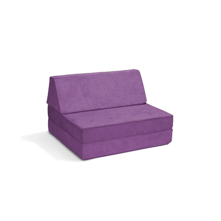 Go Coconut Half Coconut compact modular play couch in Groovy Grape purple, landscape view of the 2-piece sensory play furniture