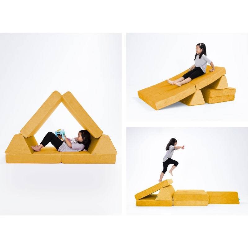 Go Coconut Half Coconut in Honey Hop showing three modular build options for active sensory and gross motor play