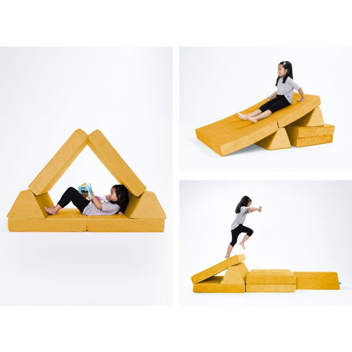 Go Coconut Half Coconut in Honey Hop showing three modular build options for active sensory and gross motor play
