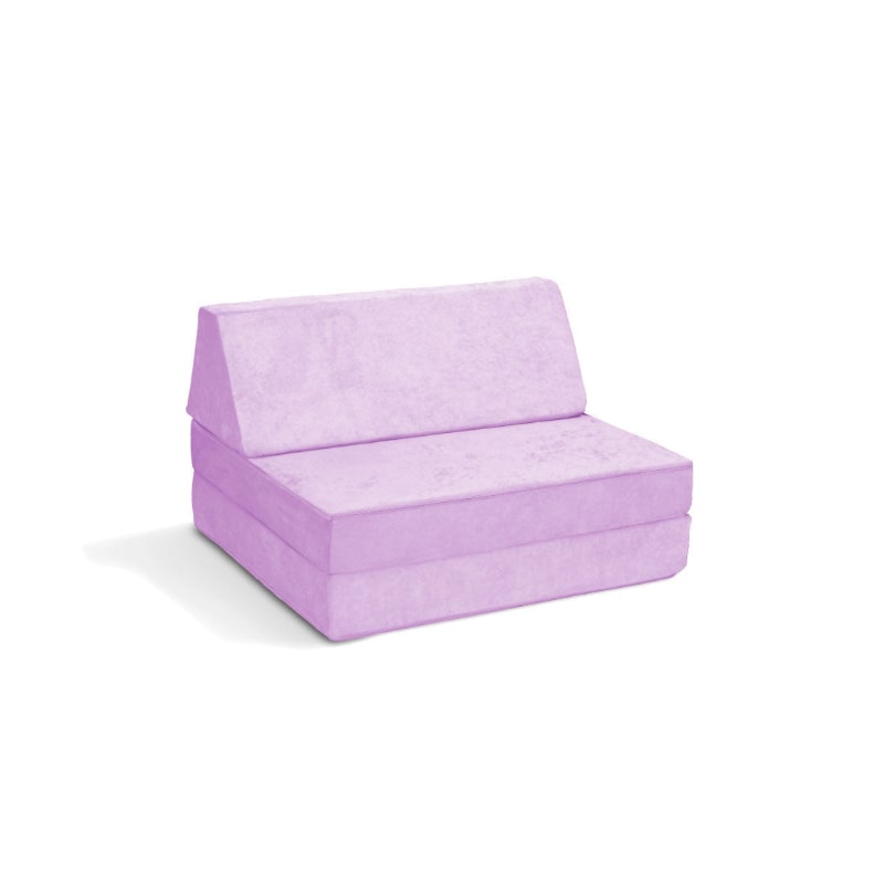 Go Coconut Half Coconut compact modular kids play couch in Lilac Lush, landscape view of the 2-piece foam sensory furniture