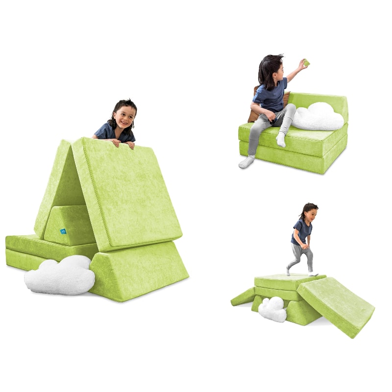 Go Coconut Half Coconut in Lima Limon lime green, second landscape view showing the 2-piece modular foam play furniture