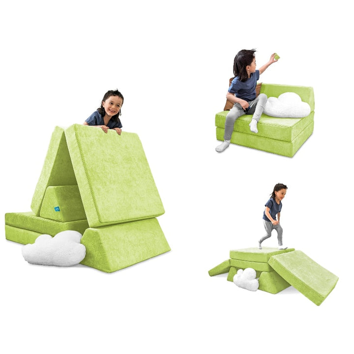 Go Coconut Half Coconut in Lima Limon lime green, second landscape view showing the 2-piece modular foam play furniture