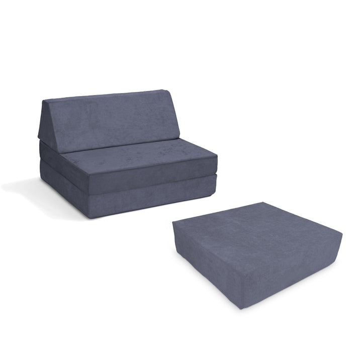 Go Coconut Half-Coconut Maxi Bundle compact modular play couch and Maxi Cocohop Bounce Pad in Cuddly Koala, a warm grey Canadian-made kids' foam play set with CertiPUR-certified foam