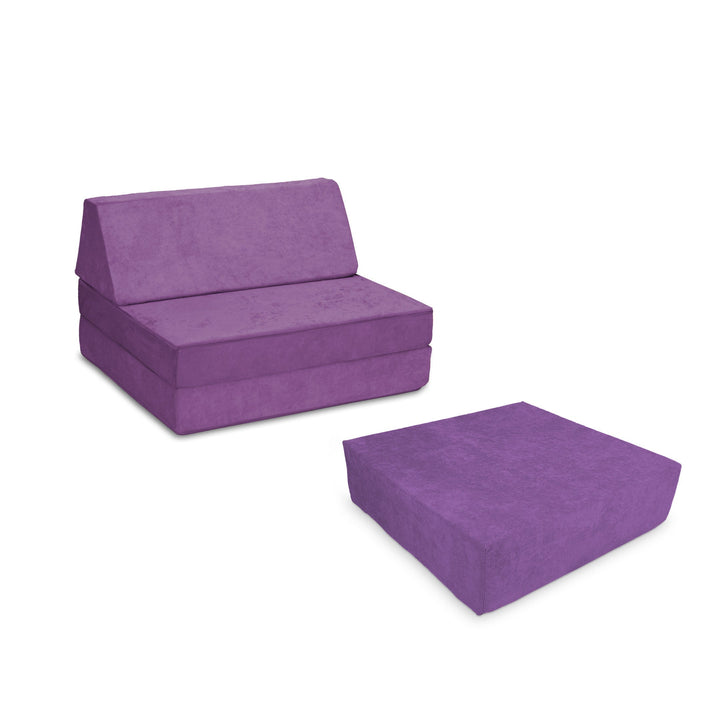 Go Coconut Half-Coconut Maxi Bundle modular kids' play couch and indoor bounce pad in Groovy Grape, a rich purple Canadian-made compact foam play set with CertiPUR-certified foam