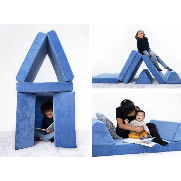 Go Coconut Half Coconut in Moon Melon showing three build options for active, sensory and imaginative modular play