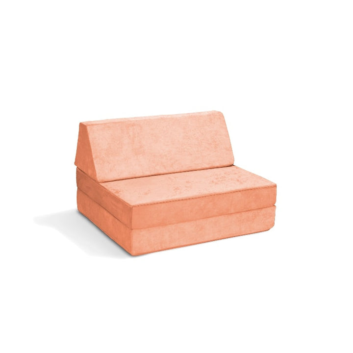 Go Coconut Half Coconut compact modular play couch in Peach Party, landscape view of the base and beam sensory play furniture