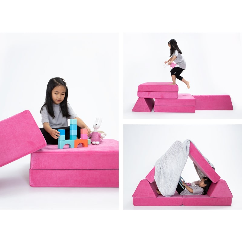 Go Coconut Half Coconut in Pitaya Punch showing three modular configurations for creative, sensory and gross motor kids play