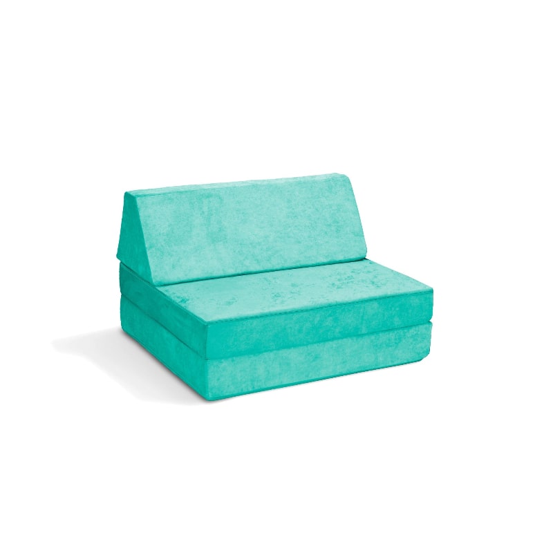 Go Coconut Half Coconut modular kids play couch in Tropical Teal, landscape view of the compact base and beam configuration