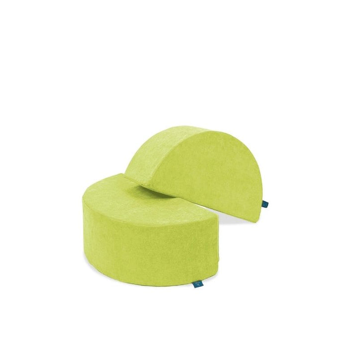 Go Coconut Half-Moon 2 Pack in Lima Limon showing the two CertiPUR-US certified foam arch modules made in Canada for rocking, climbing, and four-use play configurations
