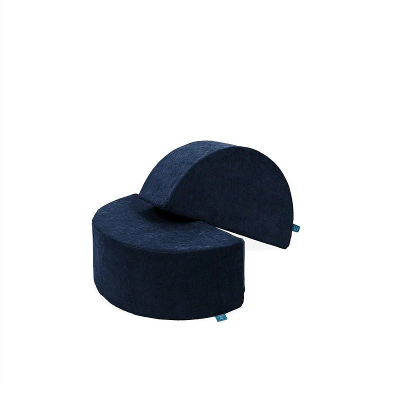 Go Coconut Half-Moon 2 Pack in Midnight Tide showing the two CertiPUR-US certified curved foam modules made in Canada with machine-washable Durable Micro Velveteen covers