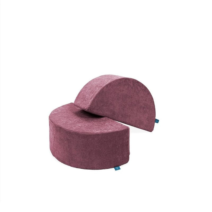Go Coconut Half-Moon 2 Pack in Rose Blush showing the curved arch foam pieces for rocking, climbing, and building play with the Go Coconut modular play couch range