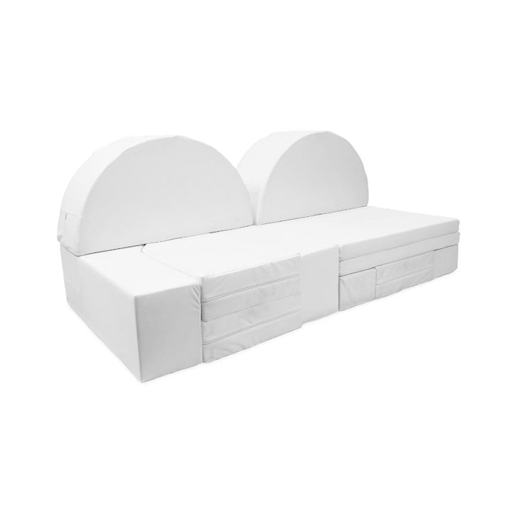 Go Coconut Waterproof Liner Set applied to the assembled Architect Bundle showing the protected 8-piece modular foam configuration for creative building and sensory play with full PUL waterproof coverage