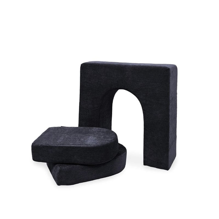 Go Coconut Wall 10" & Doors Set in Blackberry Shadow showing the thick 10-inch freestanding play couch wall with machine-washable cover and two 5-inch doors, 100% made in Canada