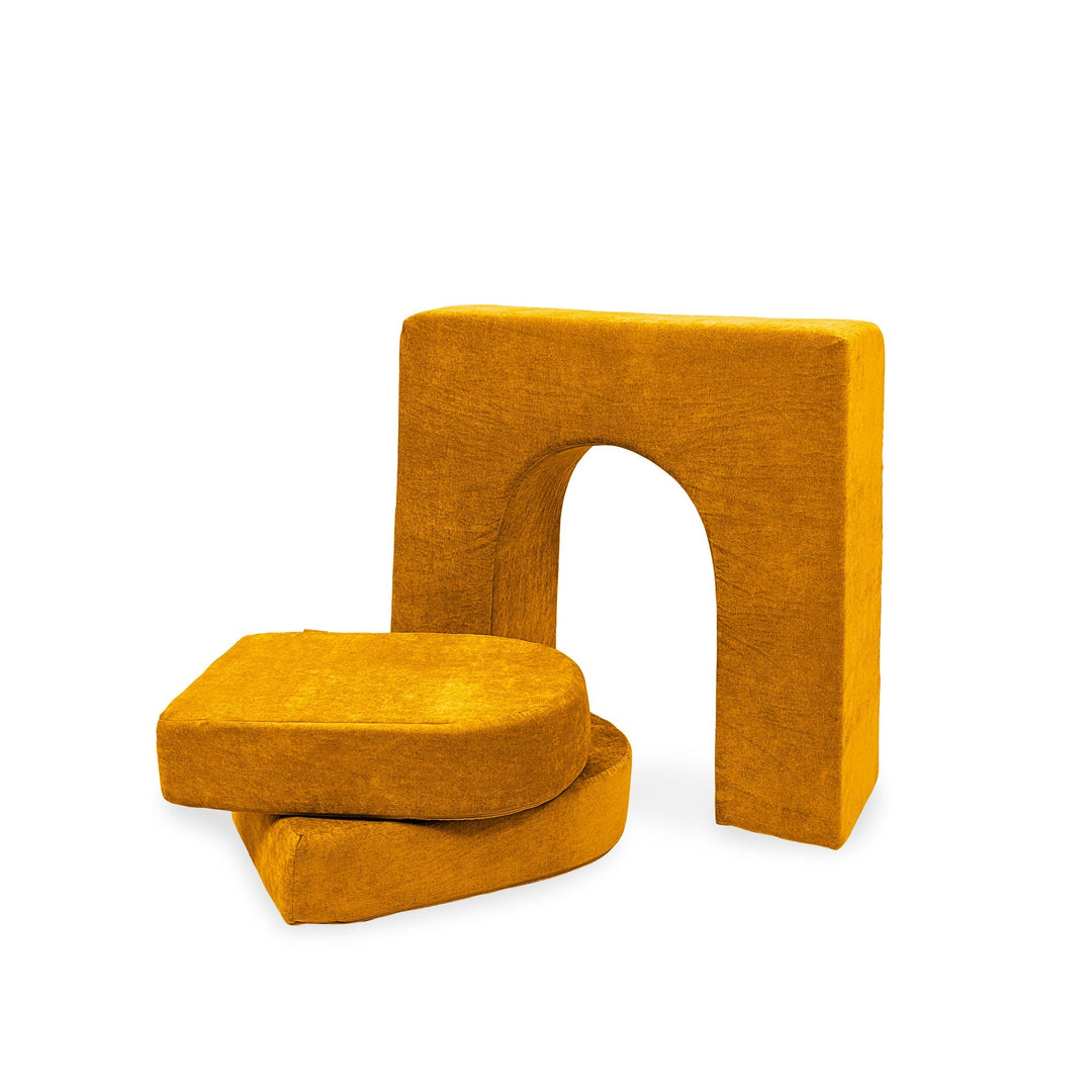 Go Coconut Wall 10" & Doors Set in Bumble Bloom showing the 10-inch thick freestanding foam wall and door piece, demonstrating the Durable Micro Velveteen construction and crawl-through hole detail
