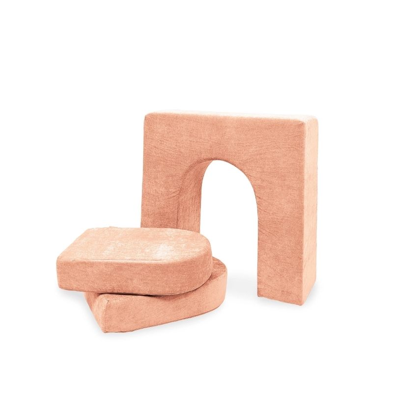 Go Coconut Wall 10" & Doors Set in Peach Party showing the 10-inch thick freestanding CertiPUR foam wall with machine-washable Durable Micro Velveteen cover and two matching 5-inch doors