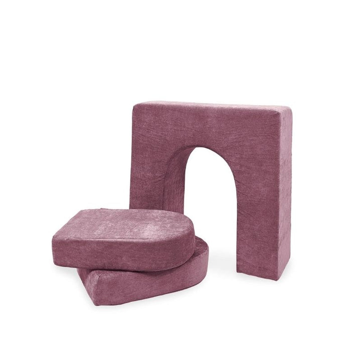 Go Coconut Wall 10" & Doors Set in Rose Blush showing the freestanding 10-inch CertiPUR foam wall with crawl-through hole and two matching doors for play couch fort building, 100% made in Canada