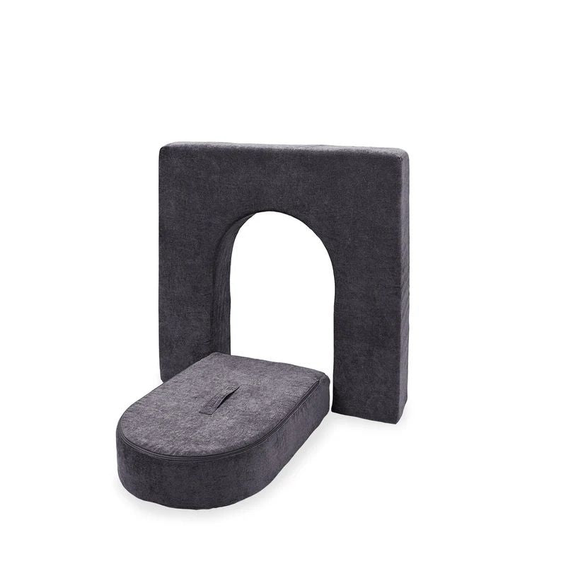 Go Coconut Wall 5" & Door Set in Charcoal Chill showing the 5-inch CertiPUR-US certified foam wall and matching door piece with Durable Micro Velveteen cover for play couch fort and room play