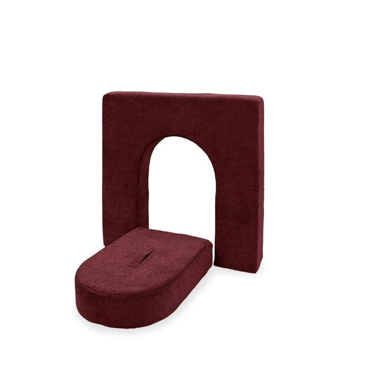 Go Coconut Wall 5" & Door Set in Cranberry Rain showing the 5-inch foam wall and door set (30x30x15in) compatible with all Go Coconut modules for fort building and pretend play, 100% made in Canada