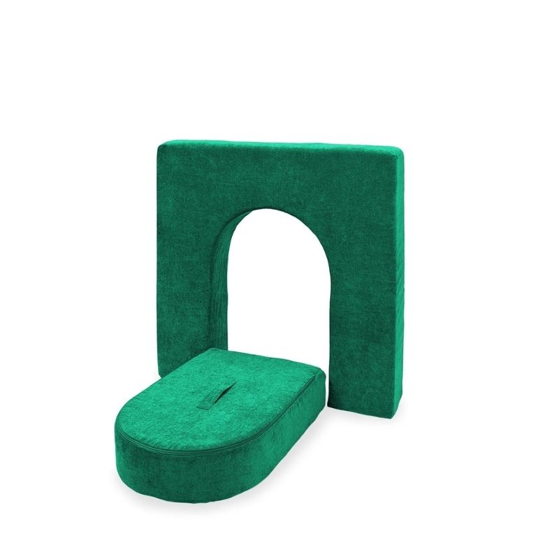 Go Coconut Wall 5" & Door Set in Forest Fern showing the lightweight 5-inch foam wall and door with handle for easy carrying, the compact play couch wall add-on compatible with all Go Coconut modules