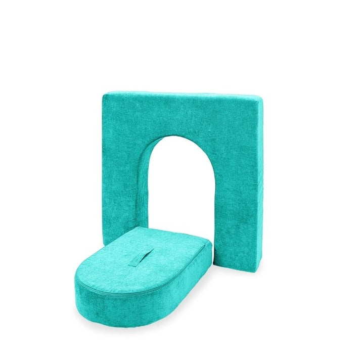 Go Coconut Wall 5" & Door Set in Tropical Teal showing the lightweight CertiPUR foam wall and door with handle for easy carrying by young children, 100% made in Canada with lifetime warranty