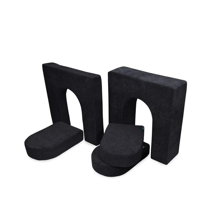 Go Coconut Walls and Doors Bundle in Blackberry Shadow showing the CertiPUR-US certified foam wall and door modules made 100% in Canada for play couch fort building and enclosed play configurations