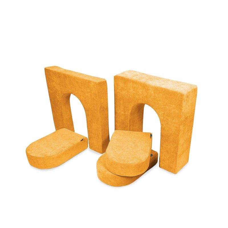 Go Coconut Walls and Doors Bundle in Honey Hop showing the 30x30in foam wall modules and door pieces made in Canada with machine-washable covers for creative play couch fort building