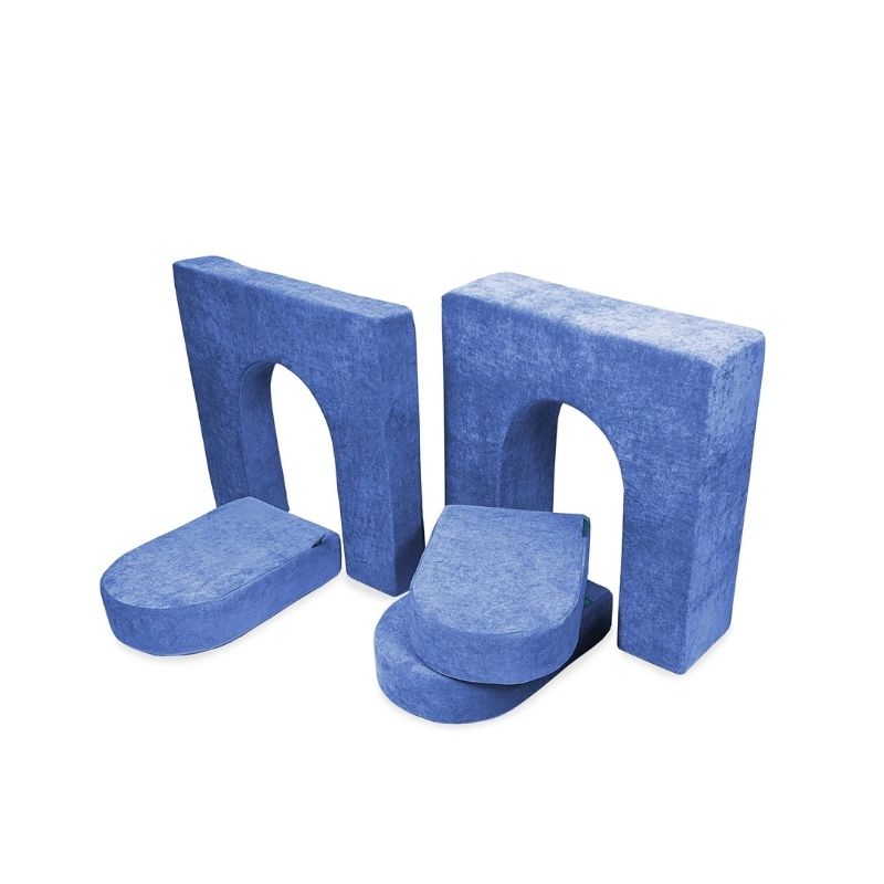 Go Coconut Walls and Doors Bundle in Moon Melon showing the CertiPUR-US certified foam fort building module set with two wall heights and three doors for modular enclosed play configurations
