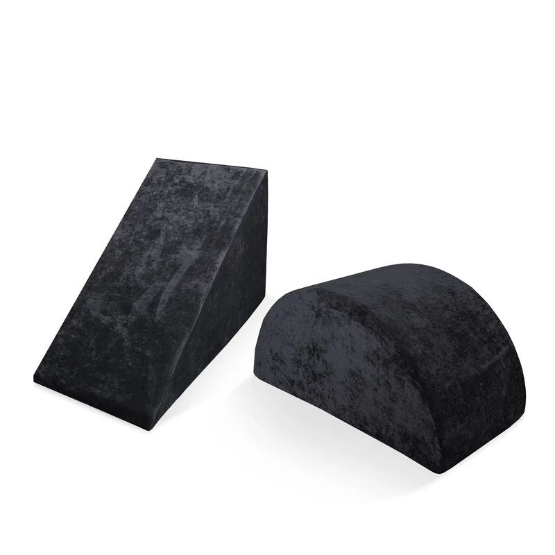 Go Coconut Wedge & Mega Rocker Bundle in Blackberry Shadow showing the foam Wedge (20x30x15in) and Mega Rocker (30x15x15in) active movement shapes made in Canada with lifetime warranty
