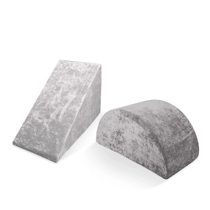 Go Coconut Wedge & Mega Rocker Bundle in Rhino Tango showing both pieces of the active play set - the triangular foam Wedge and curved arch Mega Rocker - made in Canada with Durable Micro Velveteen covers