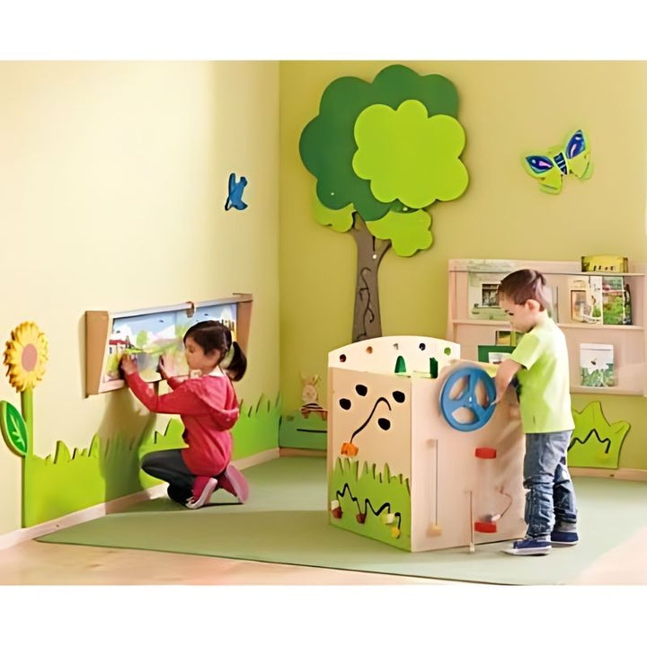 HABA Pro Multi Learning Cube meadow and airplane landscape panel - imaginative play surface supporting narrative and cognitive development in early years settings