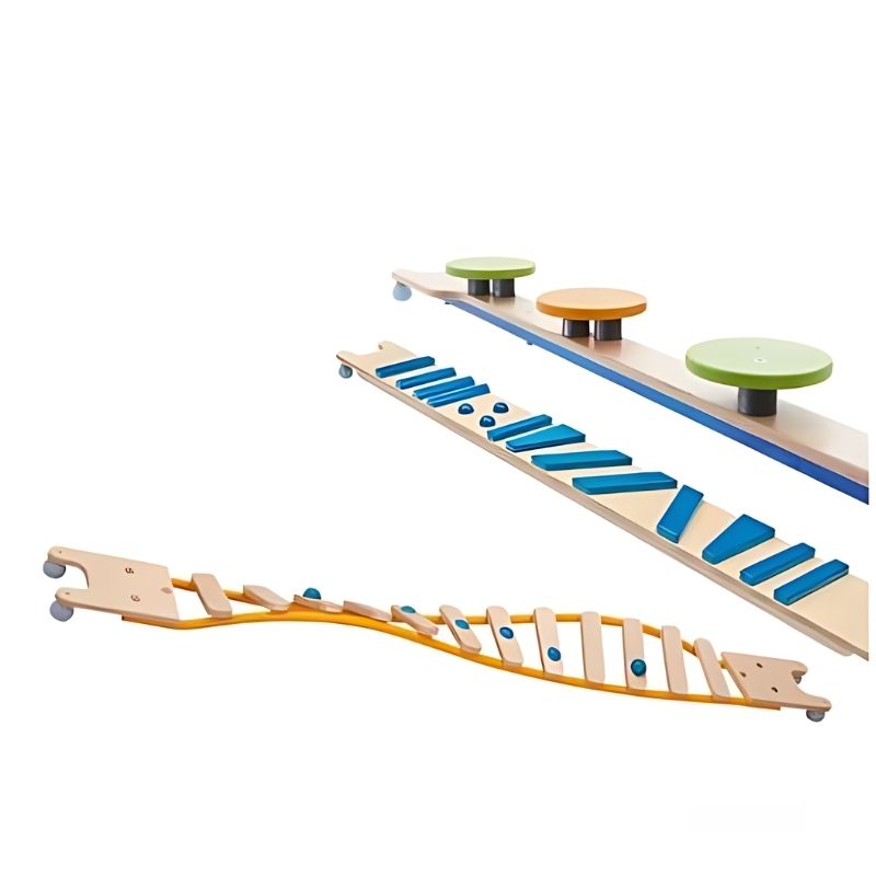 HABA Pro 3 Balancing Board Set displayed as a complete commercial birch wood balance path for vestibular and motor skills development