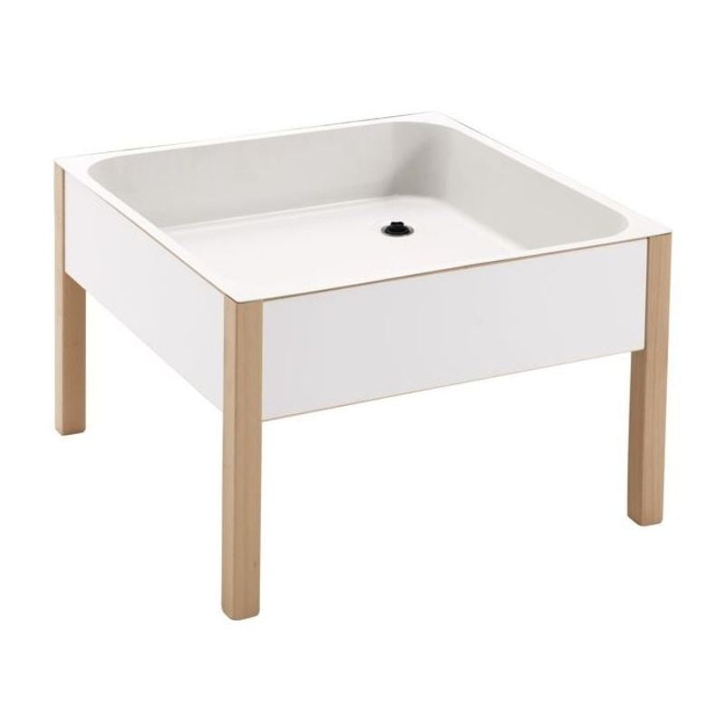 HABA Pro Water & Sand Table clean landscape view showing beech wood frame with decor-coated sides and plastic tub for classroom sensory play