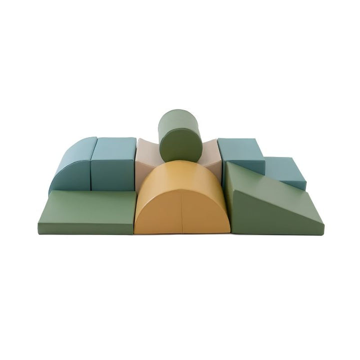 IGLU Adventurer Soft Play Set in Pastel Turquoise shown front-on, a modular foam activity set with ramp, arch and cylinder