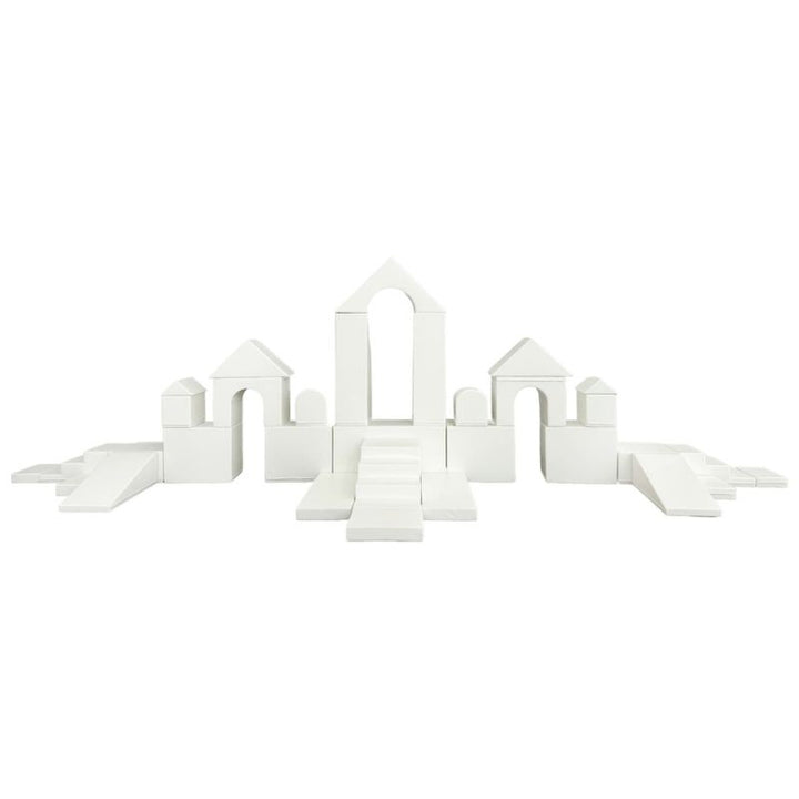 IGLU Mega Castle foam blocks stacked for compact storage, showing the lightweight stackable design that makes the set easy to pack and transport
