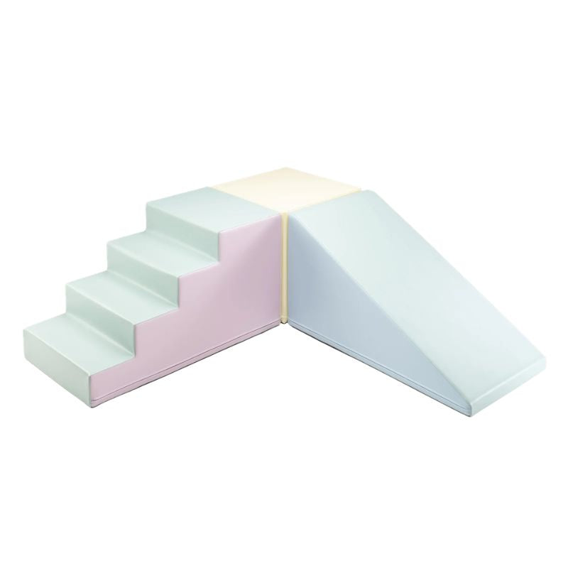 IGLU Mini Corner Gym soft play corner gym in Light Pastel, a mint and blue foam toddler climbing gym with cube connector