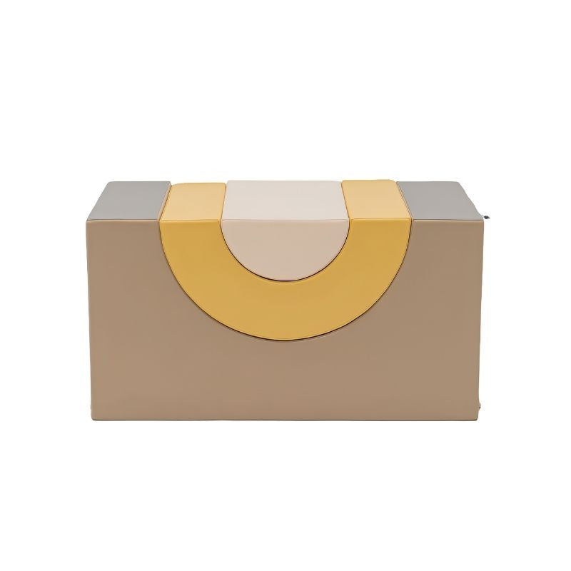 IGLU Rainbow Bridge Soft Play Set Beige/Honey variant in an alternate inverted stacking configuration, demonstrating how the three foam arch pieces can be reconfigured for varied modular soft play