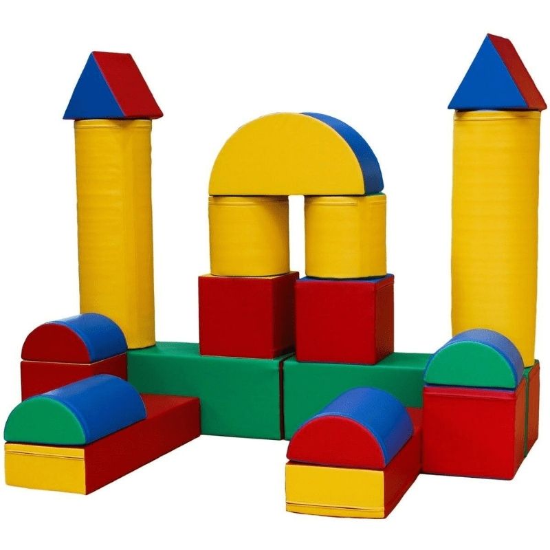 Front view of the IGLU Soft Play Fortress Set in multi-colour, showing the castle-style foam building block arrangement and full set configuration