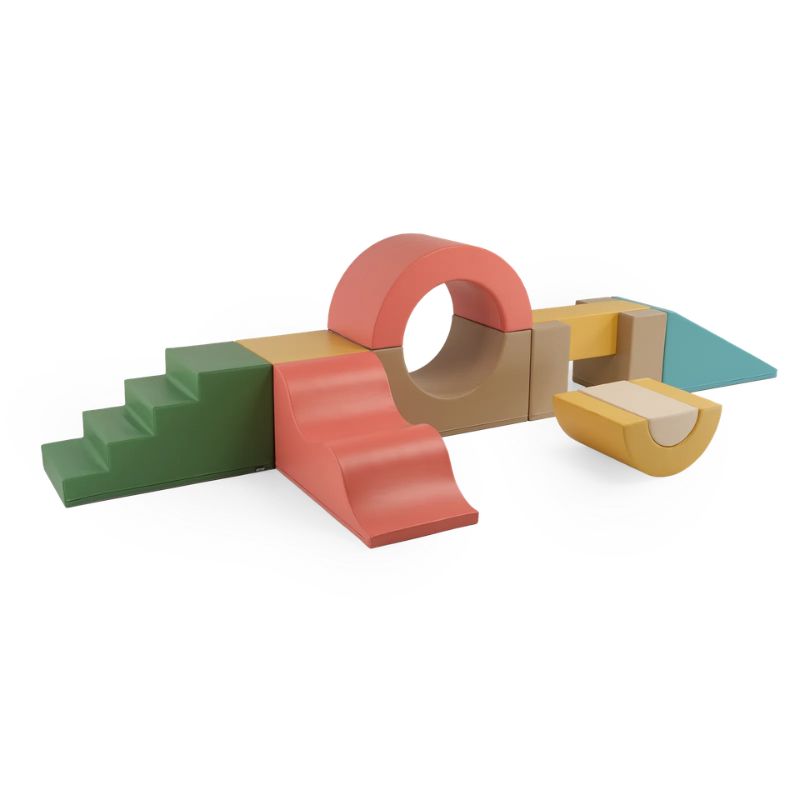 IGLU Soft Play Gym in a multi-colour build, a modular sensory gym with stairs, a slide, an arch tunnel and a ramp for gross motor play
