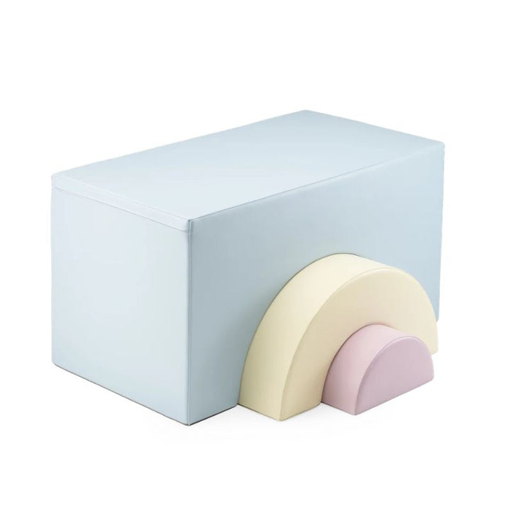 Light blue foam block with a cream and pink rainbow arch from the IGLU Soft Play Gym