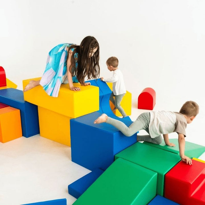 Close-up of the IGLU Mega Castle soft play foam block surface showing the durable artificial eco-leather wipe-clean covering
